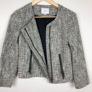 {Ann Taylor Loft} Light Grey Black Zipper Blazer